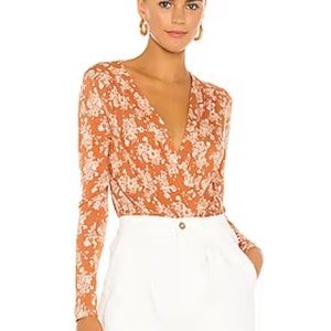 Free People Printed Turnt Bodysuit in Copper